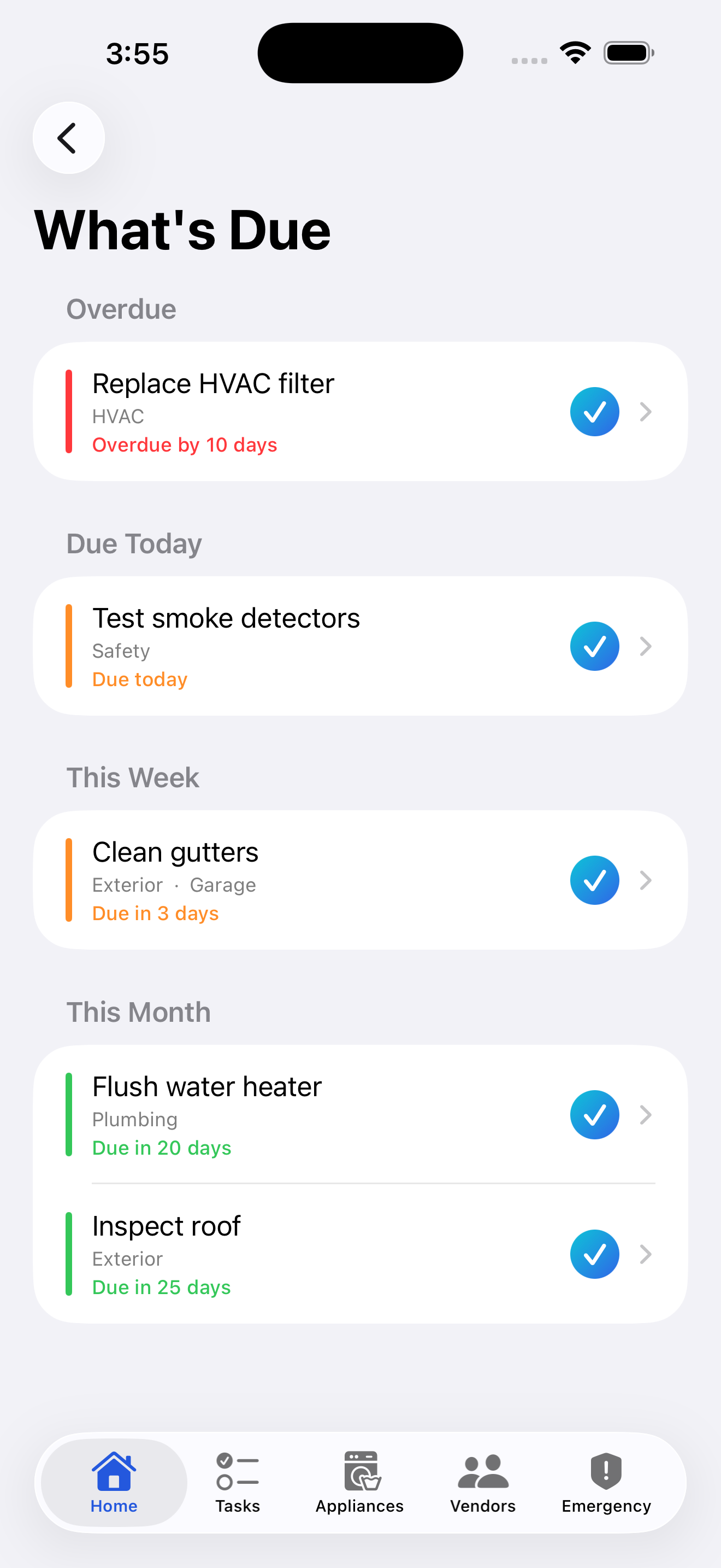 What's Due dashboard screen